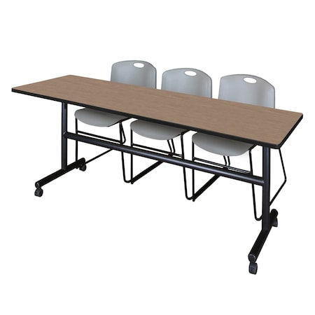 Regency Kobe Flip-Top Training Nesting Table W/ 2 Zeng Stack Chairs, 84 in W, 24 in L, Noble Oak MKFT8424NO44GY