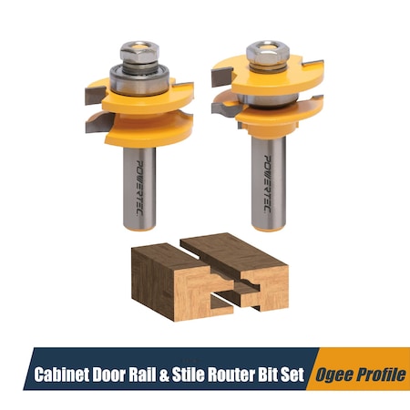 Powertec Cabinet Door Rail and Stile Router Bit, Ogee Profile, 1/2" Shank, 1-5/8" Diameter, 1 Pair 73070