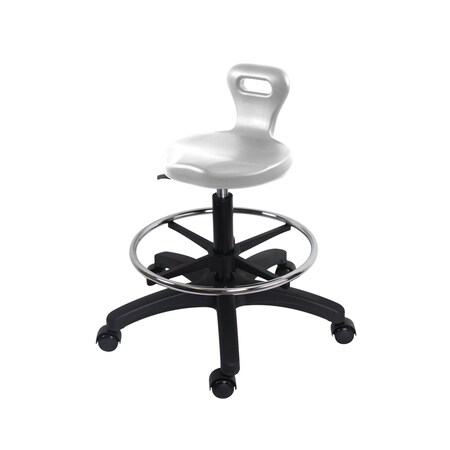 Blue Ridge Ergonomics Polyurethane Serpent Stool-Medium Bench Height with Chrome Foot Ring & Casters in Gray Polyurethane PSPMBSL-RG-CF-RC-GRY