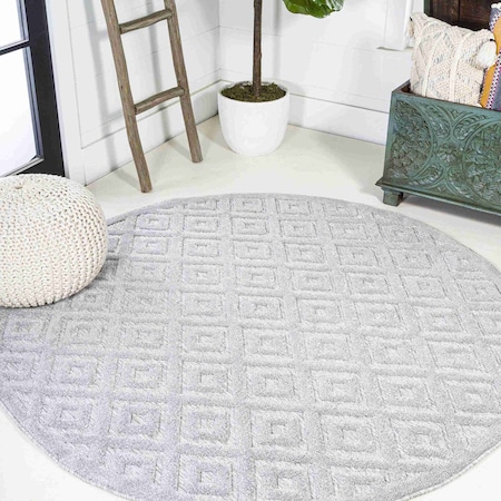 Jonathan Y Portmany Neutral Diamond Trellis Light Gray 5 ft Round Indoor/Outdoor Area Rug IBZ104C-5R