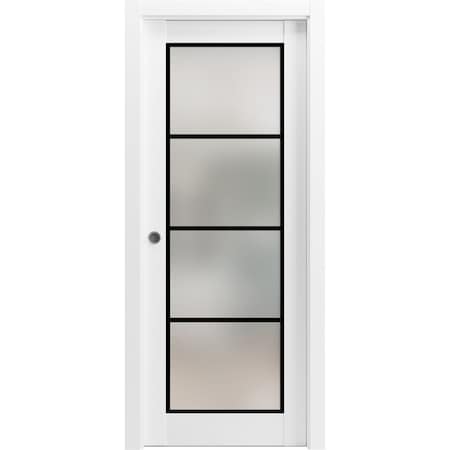 Sartodoors Sliding Pocket Door with Frosted Tempered Glass Planum 2132 White 36x84 Solid Core Modern Interior PLANUM2132PD-WS-36 x 84