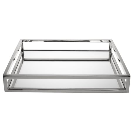 Homeroots 14in White and Silver Square Metal Serving Tray 517547