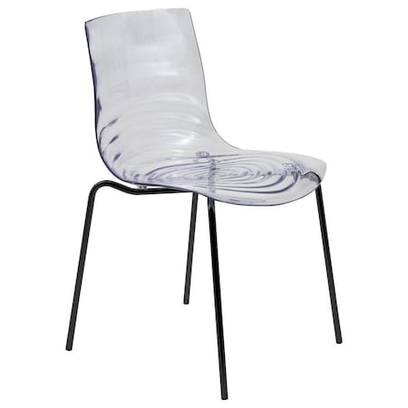 Leisuremod Astor Plastic Dining Chair with Black Steel Base Water Ripple Design in Clear ACBL-20CL