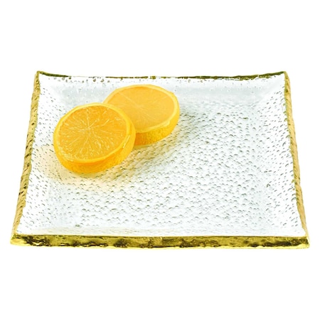 Homeroots 7 Glass Set Of 4 Square Edge Gold Plates 376063