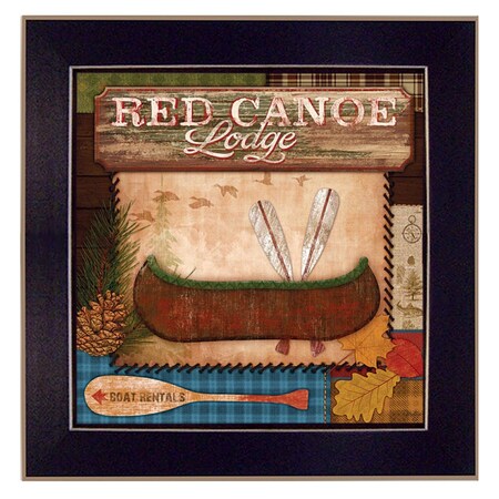 Homeroots Red Canoe Lodge 1 Black Framed Print Wall Art 405471