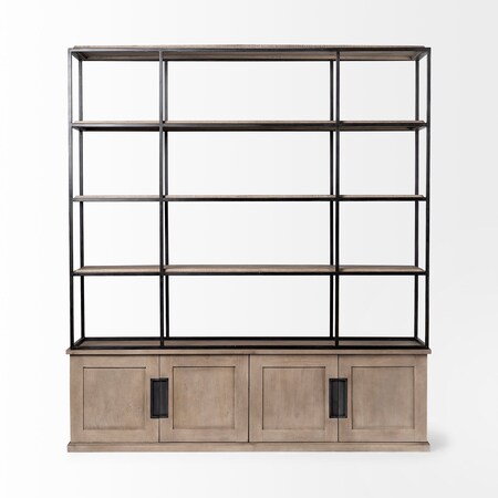 Homeroots 90" Brown Iron and Wood Three Tier Bookcase 380591