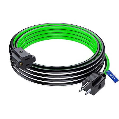 Maximm 15ft 16AWG SJTW Extension Cord, Black/White/Green C-BK-WH-GRN_PI-BK-15FT