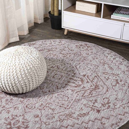 Jonathan Y Estrella Bohemian Medallion Textured Weave Red/Taupe 8 ft Round Indoor/Outdoor Area Rug SMB105A-8R