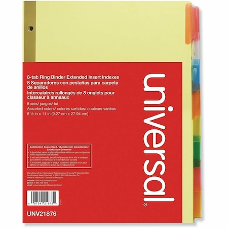 Universal One Extended Insert Indexes Assorted Color 8-Tab, Letter, Buff, 6 Sets/Box UNV21876***