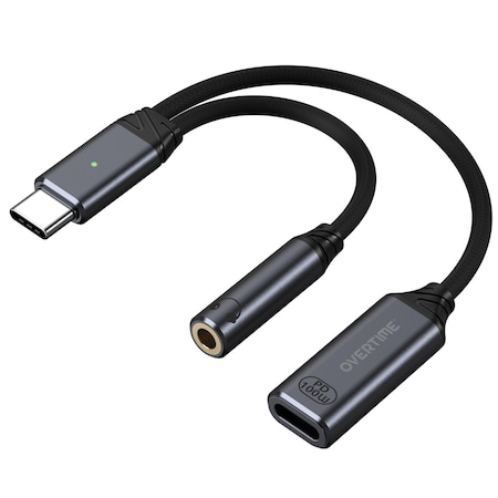 Overtime USB-C to USB-C & 3.5mm Audio and 100W Charging Splitter Adapter, Black OADCTC35BK