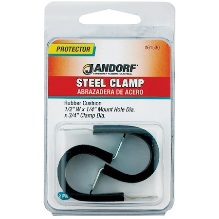 Jandorf Cushion Clamp, 3/4 in Max Bundle Dia, 1/2 in W, Rubber/Steel, Black 61530