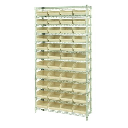 Quantum Storage Systems WIRE SHELVING UNIT W/44 IVORY BINS WR12-114IV