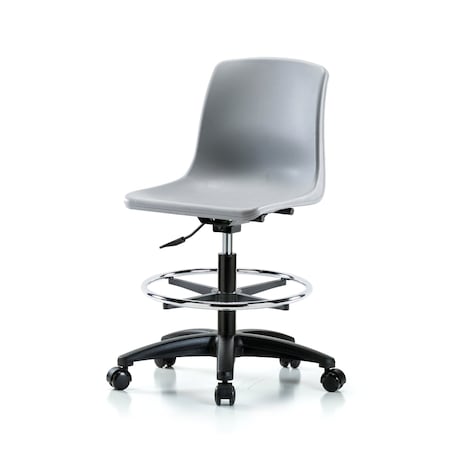 Blue Ridge Ergonomics Polypropylene Shell Chair - Medium Bench Height with Chrome Foot Ring & Casters in Gray SMBCH-RG-CF-NBC-GRY
