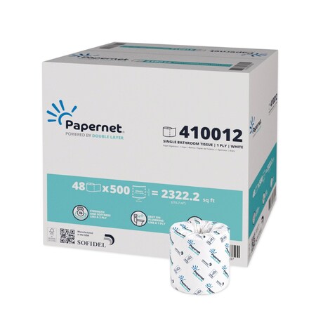 Papernet Double Layer Single Roll Toilet Paper 1ply (48rolls; 500 sheets each), 48PK 410012