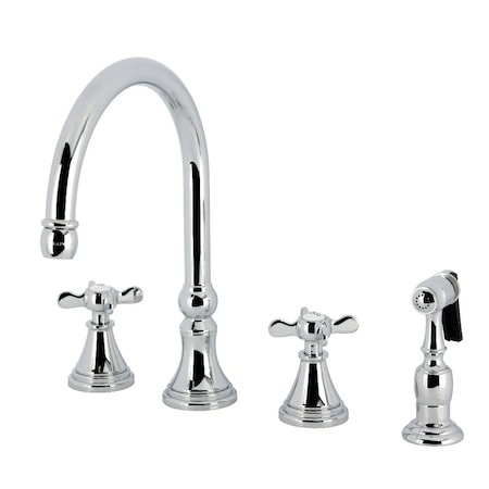 Kingston Brass Double-Handle Widespread Kitchen Faucet with Brass Sprayer, Polished Chrome KS2791BEXBS