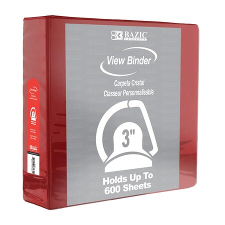 Bazic Products Slant D Ring View Binder with 2 Pockets, 3", Burgundy 4160