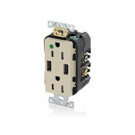 Leviton Straight Blade Receptacle, 5-15R, 15 A, 125V AC, 2 Pole, 3 Wire, Flush Mount, Self-Grounded T5632-HGI