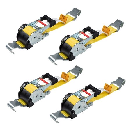 Mytee Products 4PK 2inx10ft Retractable Ratchet Straps w/Narrow Flat Hooks 3,300 lbs WLL Yellow, 4PK RS210R-FHx4