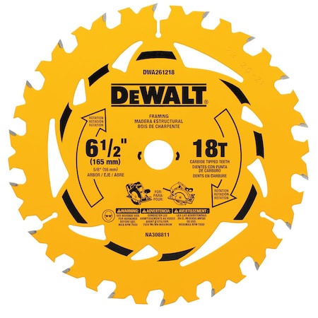 Dewalt Circular Saw Blade, 6.5 in dia. DWA261218