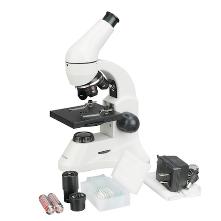 Amscope M120 Student Monocular Compound Microscope 40X-1000X w/Dual Light, Batteries and Slide Set M120C-2L-PB10