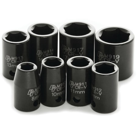 Performance Tool 8 pc. 3/8 in. Dr. Metric Impact Socket Set, CrV Steel, Laser Etching M589DB