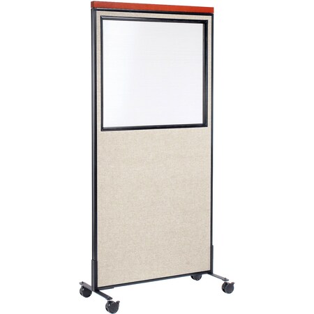 Global Industrial Interion Mobile Deluxe Office Partition Panel with Partial Window, 36-1/4"W x 76-1/2"H, Tan 694993MTN