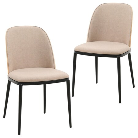 Leisuremod Tule Dining Side Chair with Velvet Seat and Steel Frame, Natural Wood/Brown, 2PK TCNW18BR2