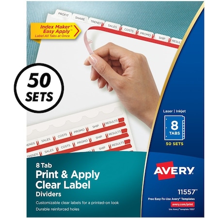 Avery Dennison Avery Index Maker Label Divider, 8.5"x11", 8 Tabs, 25 Sets, White/White 11557