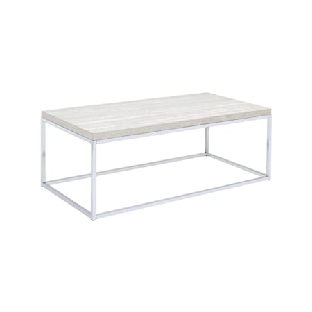 Homeroots 48" Chrome And White Oak Manufactured Wood And Metal Rectangular Coffee Table 490535
