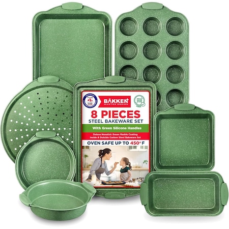 Bakkenamster BAKKEN Kitchen Baking Pan Set, Oven Safe, Up To 450 Deg F, 8PK BKBSMARRED8