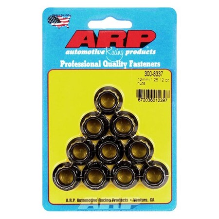 Arp 300-8337 12 x 1.25 mm 12 Point Black Oxide Steel Nut, 10PK ARP300-8337