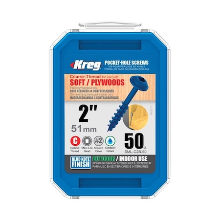 Kreg No. 8 X 2 in. L Square Blue-Kote Coarse Pocket-Hole Screw 50 pk SML-C2B-50