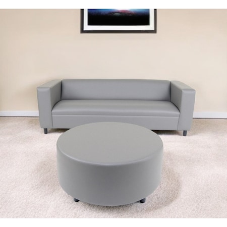 Homeroots 84" Gray Faux Leather Sofa With Ottoman With Black Legs 530491