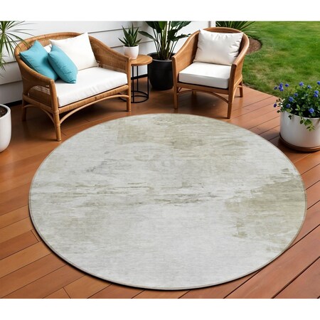 Homeroots 8' Ivory Beige And Taupe Round Abstract Washable Indoor Outdoor Area Rug 577717
