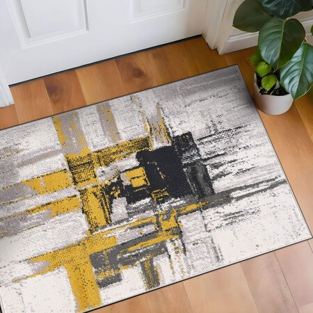 World Rug Gallery Contemporary Modern Abstract Area Rug 2 ft 7 in x 4 ft Gold 950GOLD27X4