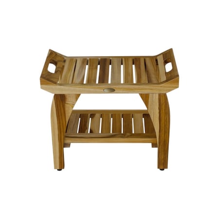 Homeroots Compact Rectangular Teak Shower Bench With Handles In Natural Finish 376721