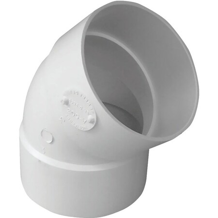 Genova CANPLAS Pipe Elbow, 6 in, Hub, 45 deg Angle, PVC, White 414186BC