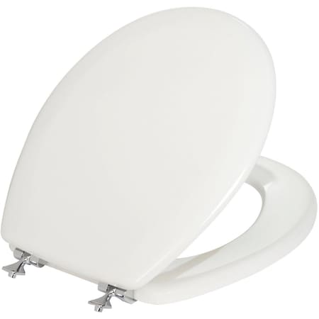 Bemis Mayfair Round Closed Front White Toilet Seat with Chrome Hinges 44CP-000