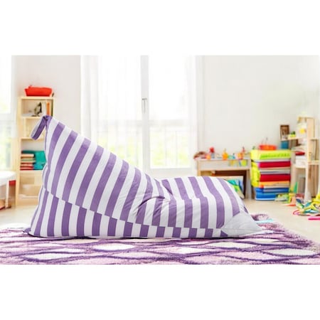 Homeroots 35" Purple and White Microfiber Specialty Striped Pouf Cover 546270