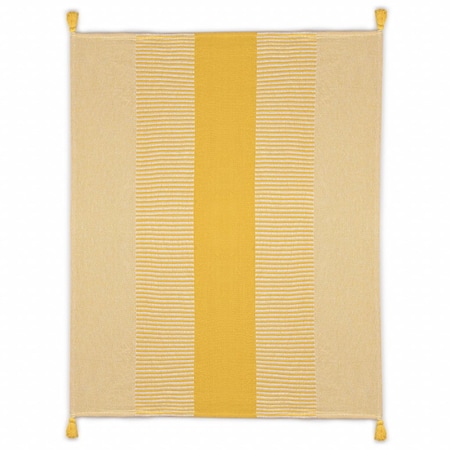 Homeroots 50" X 60" Yellow Woven Cotton Striped Throw Blanket with Tassels 516600