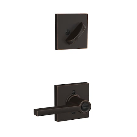 Schlage Residential Latitude Lever with Collins Rose Interior Active Trim with 12326 Latch and 10269 Strikes Aged F59LAT716COL