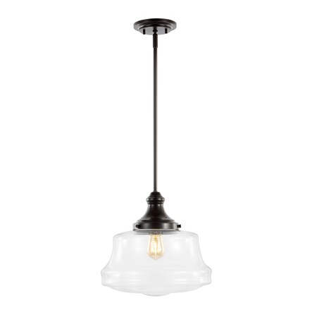 Jonathan Y Schoolhouse 14" 1-Light Bohemian Farmhouse Iron/Glass LED Pendant, Oil Rubbed Bronze/Clear JYL7585A