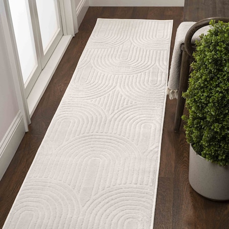 Jonathan Y Ariana MidCentury Art Deco Striped Arches Two-Tone High-Low White/Cream 2 ft. x 8 ft. Runner Rug SND100B-28