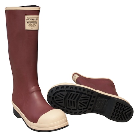 Ironwear 16" Plain Toe Neoprene Rubber Boots w/ Chevron Outsoles, Maroon, 06 9262-06-01
