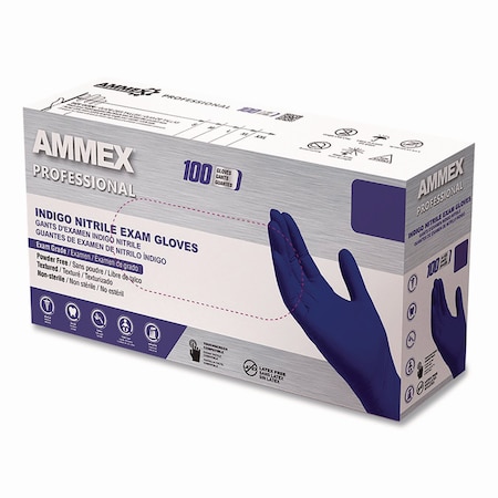 Ammex Professional Nitrile Exam Gloves, Powder-Free, Small, Indigo, 100PK AINPF42100