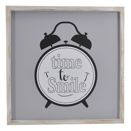 Homeroots 16" X 16" Gray And White Time to Smile Wood Square Wall Decor 636003
