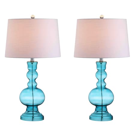 Jonathan Y Genie 28.5" Glass LED Table Lamp, Aqua, 2PK JYL1061A-SET2
