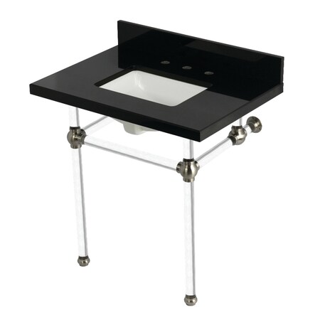 Kingston Brass 30" Black Granite Console Sink with Acrylic Legs, 8-Inch, 3-Hole, Black Granite/Brushed Nickel KVPK3030KASQ8