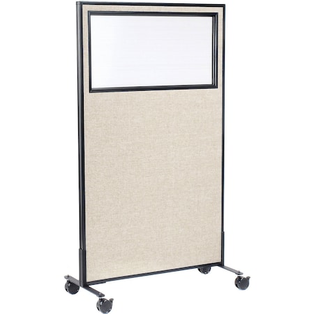 Global Industrial Interion Mobile Office Partition Panel with Partial Window, 36-1/4"W x 63"H, Tan 694980MTN