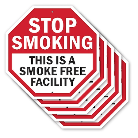 Signmission Stop Smoking This Is a Smoke Free F, 10 inch X 10 inch, Aluminum Metal Signs, 5PK OC-A-5Pack-10-88